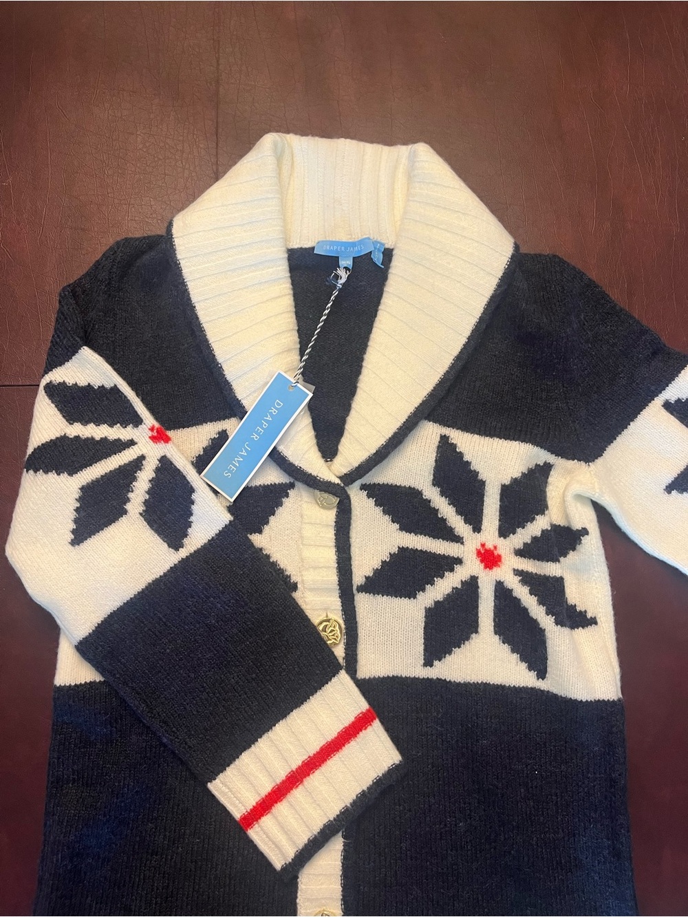 Draper James Navy, Cream & Red Snowflake Cardigan